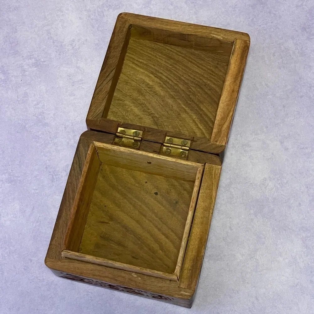 Wooden Floral Carved Box Cottagecore